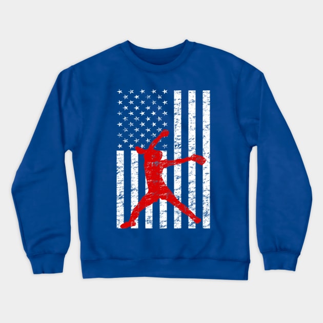 American Flag Girl's Softball Fast Pitch Pitcher T-shirt Crewneck Sweatshirt by TeeCreations